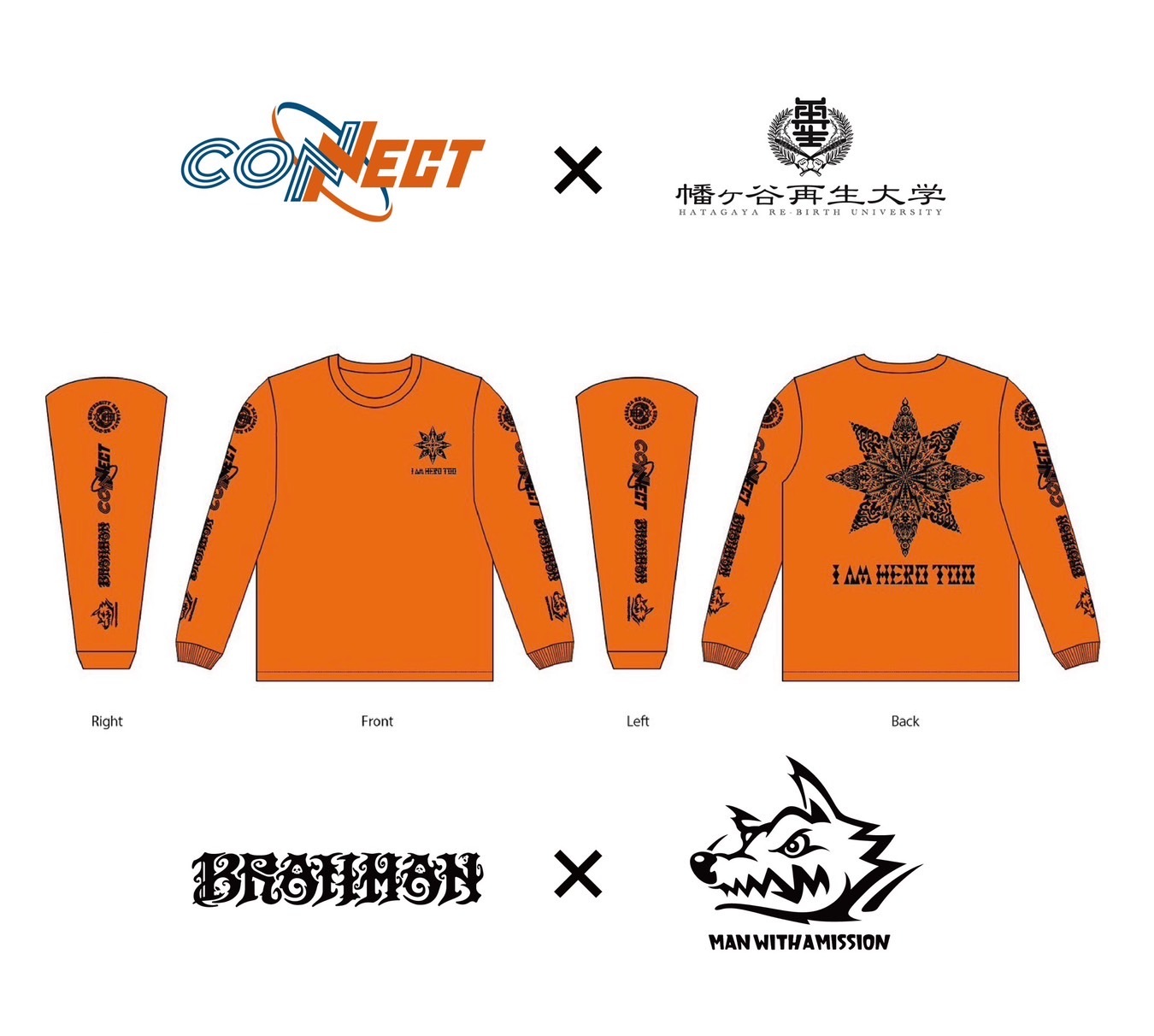 <small>【受注生産】CONNECT × 幡ヶ谷再生大学 × BRAHMAN × MAN WITH A MISSION FOUR-WAY NAME ドライロングスリーブTee </small>