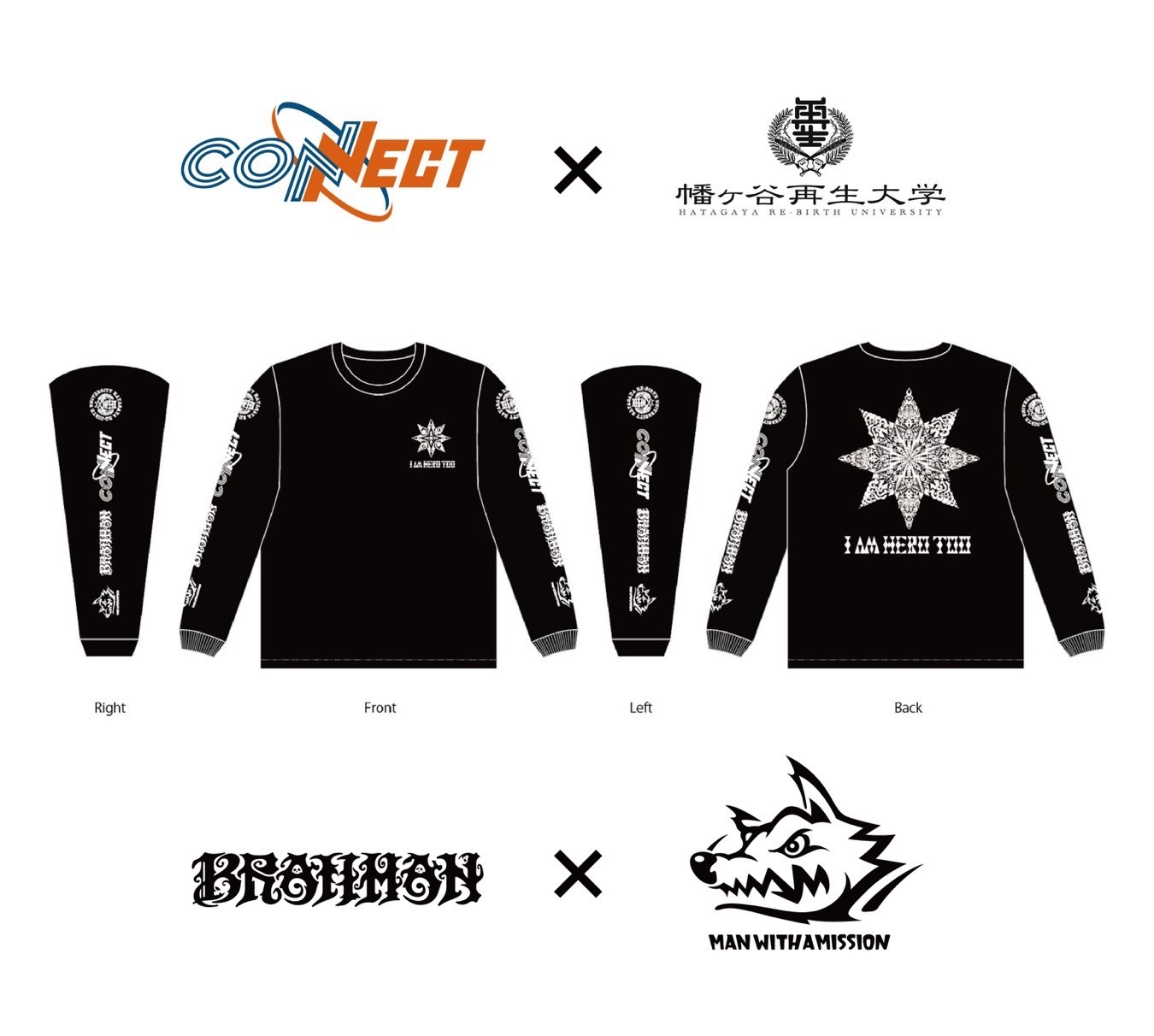 <small>【受注生産】CONNECT × 幡ヶ谷再生大学 × BRAHMAN × MAN WITH A MISSION FOUR-WAY NAME ドライロングスリーブTee </small>